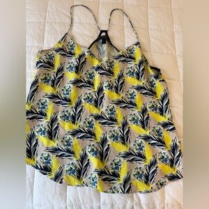 J. Crew Yellow and Navy Floral Silk Top